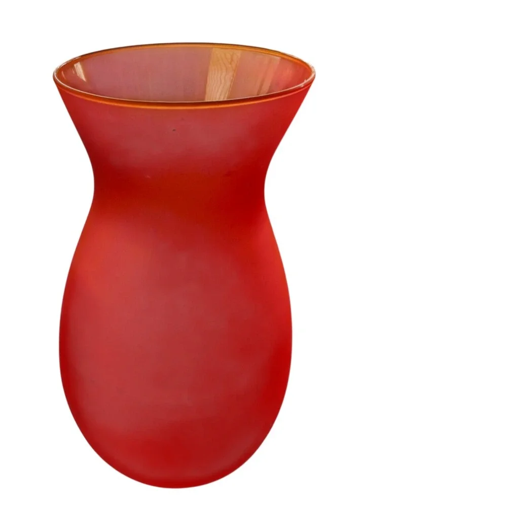 Vintage Art Glass Vase Hourglass Orange Midcentury Frosted Satin MCM Decor